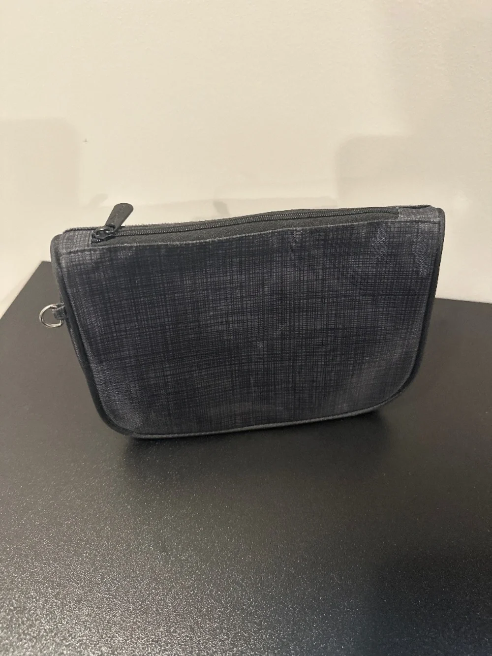 Black Zipper Pouch with Pink Interior
